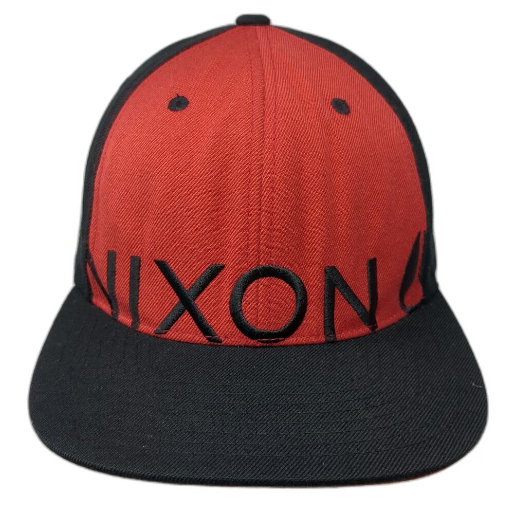 Nixon Snapback Hat Red Black One Size Flat Brim Structured Logo Cap Adjustable